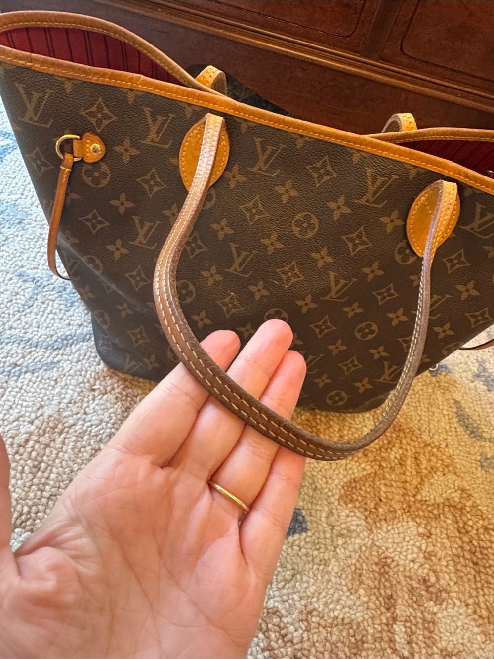 Louis Vuitton Monogram Canvas Tote with Tan Leather Trim - Picture 9 of 14